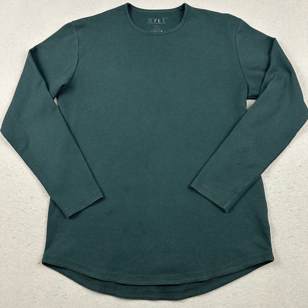 BYLT Shirt Men Large Blue Long Sleeve Thermal Crewneck Pullover Essential L *